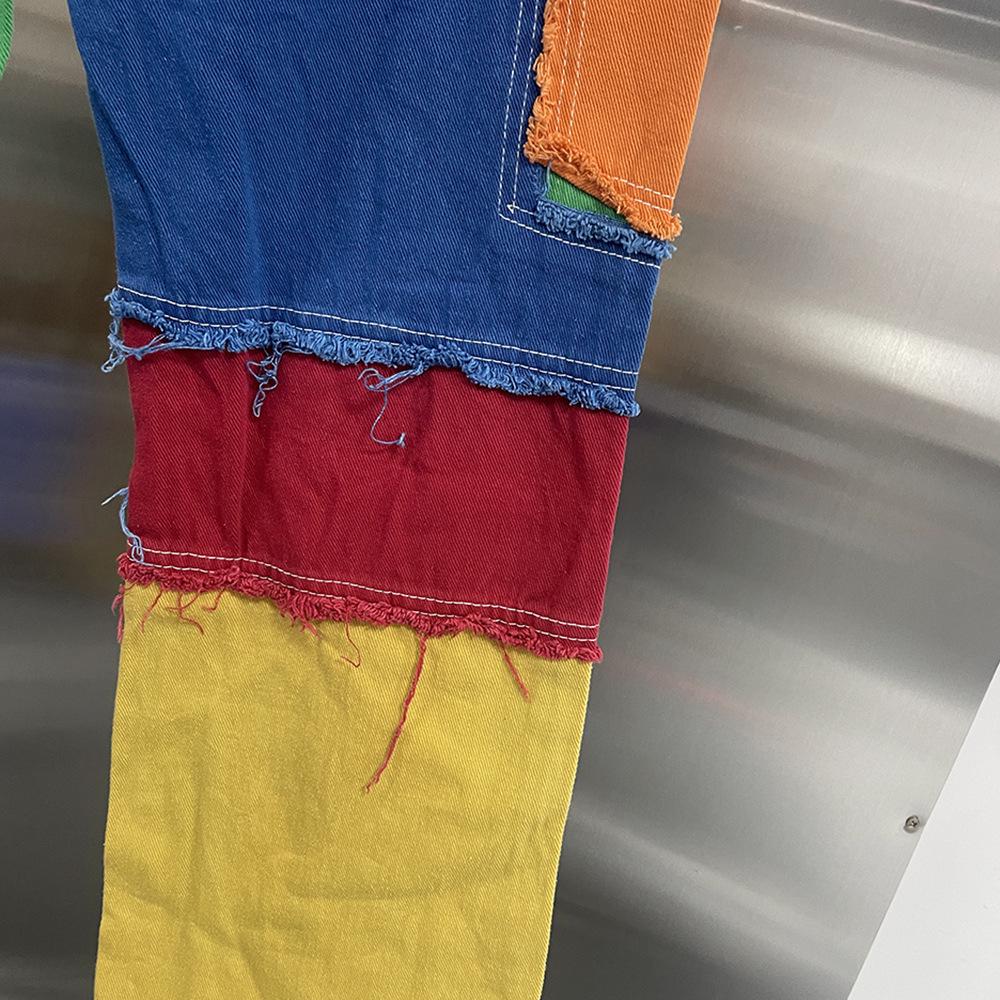 2026 Spring/Summer Women's Colorful Patchwork High Waist Straight Jeans