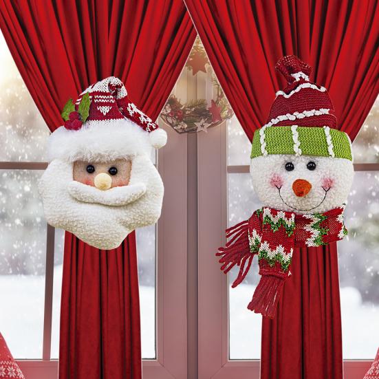 Christmas Curtain Tieback Buckle Snowman Santa Claus Curtain Holdback Fastener Xmas Window Decoration for Holiday Home Decor