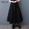Übergröße Koreanische Mode Frühling Herbst Damen Schwarzer Rock Hohe Taille Rose Midi-Rock Elegant Feminin Party Ballkleid Röcke Mit Taschen