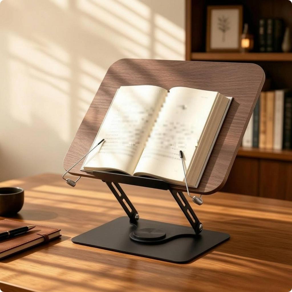 Desktop Reading Stand with Wooden Board Rotating for Desk, Office, Professionals