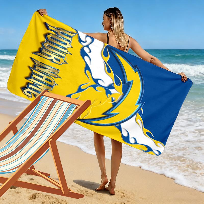 Name Custom LA Chargers Print Beach Towel, Large Soft Quick Dry Towel for Beach Camping Swimming
