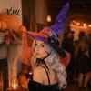 Gothic Princess Headpiece Halloween Witch Hat for Women, Spider Web Mesh Skeleton Hand Multi Layered Lace Decor Rose Flower Wizard Costume,