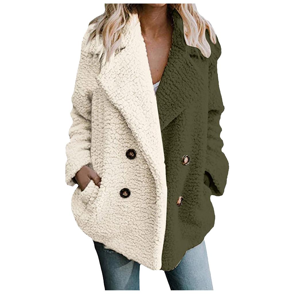 Women's Winter Casual Padded Thickened Suit Collar Button Lambswool Jacket Cardigan