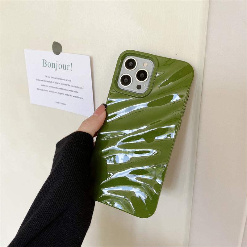 Luxury Wave Satin Ruffle Pattern Phone Case For iPhone 11 12 13 14 15 16 Pro Max Plus Glitter Shockproof Solid Color Cover