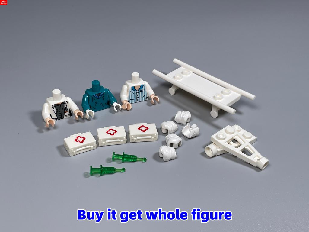 Non-Toxic Moc Bricks Operating Table Doctor Injection Syringe Hospital Emergency Medical Aid Scene Building Blocks Kids Mini Toys