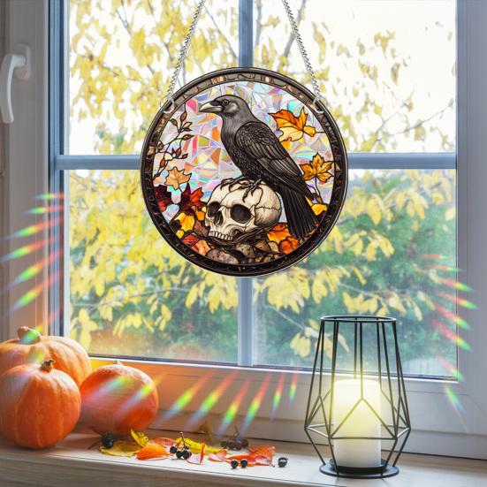 Halloween Suncatcher Hanging Decoration Ghost Pumpkin Witch Black Cat Castle