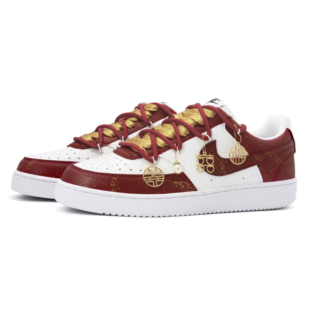 Nike Court Vision 1 In The Name Of Love Anti Slip Wear Resistant Low Top Skateboard Shoes Unisex Red White Gold DH2987-101(team488- )