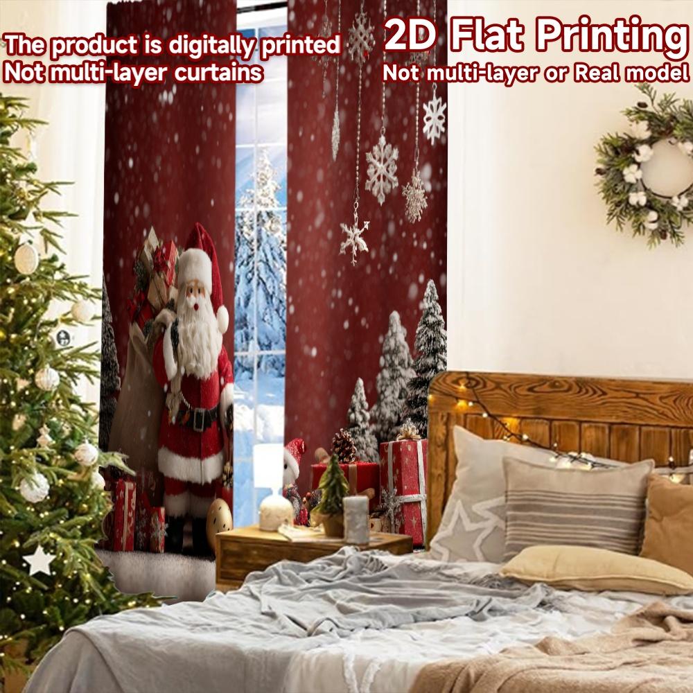 2 Stück, 2D-FLACHDRUCK Vorhänge (Ohne Stange) Weihnachtsmann Checkliste Digitaldruck auf Feiertagsvorhängen Stoffvorhänge Dekorationen