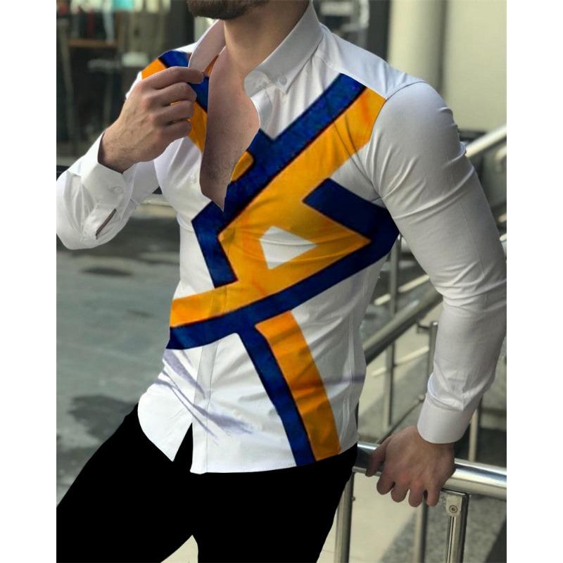 Men's Luxury Social Men's Shirts Lapel Button Shirts Casual Plaid Print Long Sleeve Tops Mens Club Prom Cardigan Tops