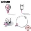 WOSTU 925 Sterlingsilber Rosa Prinzessin Magischer Spiegel Charm Perlenanhänger Passend für Original Armband Halskette Für Frauen Schmuck