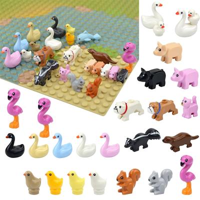 MOC Zvířata Modelová Sada Kostky Roztomilá Labuť Kachna Pes Vepř Pták Veverka Figurky Stavebnice Zoo Hračky Příslušenství pro Dětské Dárky