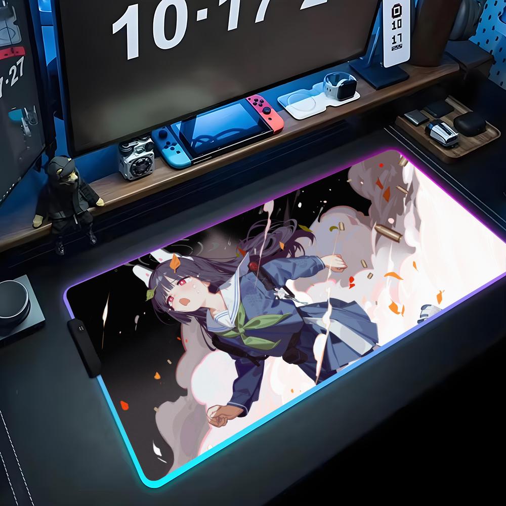 miyu blue archive Mouse Pad RGB Gaming Mousepad Big LED Pad PC Desk Mat Luminous Mouse Pad Large Keyboard Mats Table Rug With
