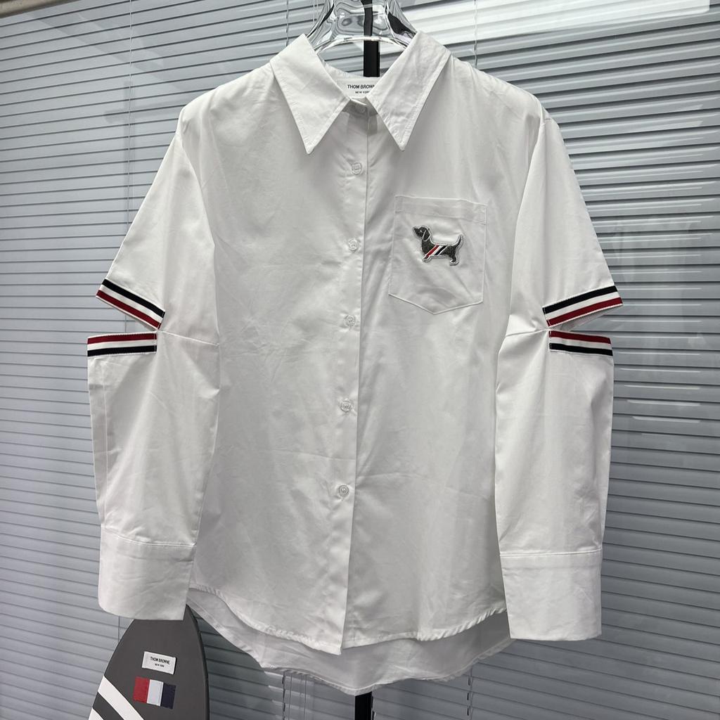 TB high quality summer new double sleeve split striped webbing women's long sleeve poplin shirt