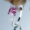 Charm Damen Pink Gelber Stein Quadratischer Ring Silberfarbe Niedliches Geschenk Hochzeits Schmuck Für Frauen