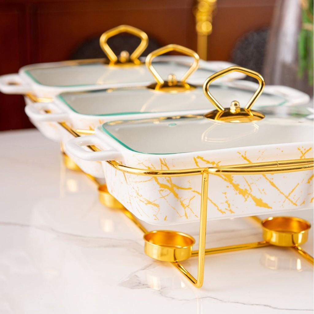 Keramik-Suppentopf Küche Heizung Backform Goldener Punkt Suppentopf Geschirr Kreativ Drei Fächer Goldenes Regal