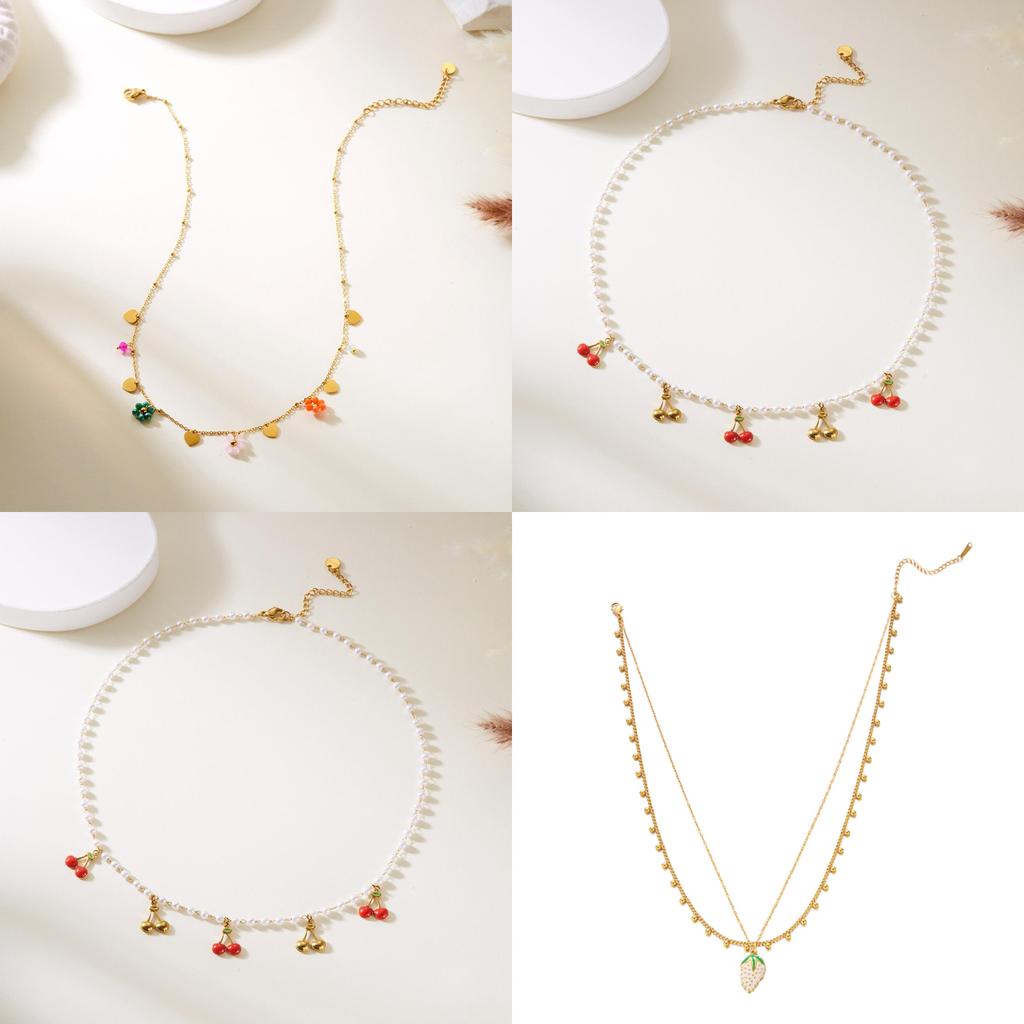 Fruitinspired Stainless Steel Necklace Collection With Multilayer Chains For Summer Fashion Accessories