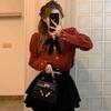 New light ripe women's clothing bow trendy jacket knitted cardigan women's niche design sense gentle bright silk sweater