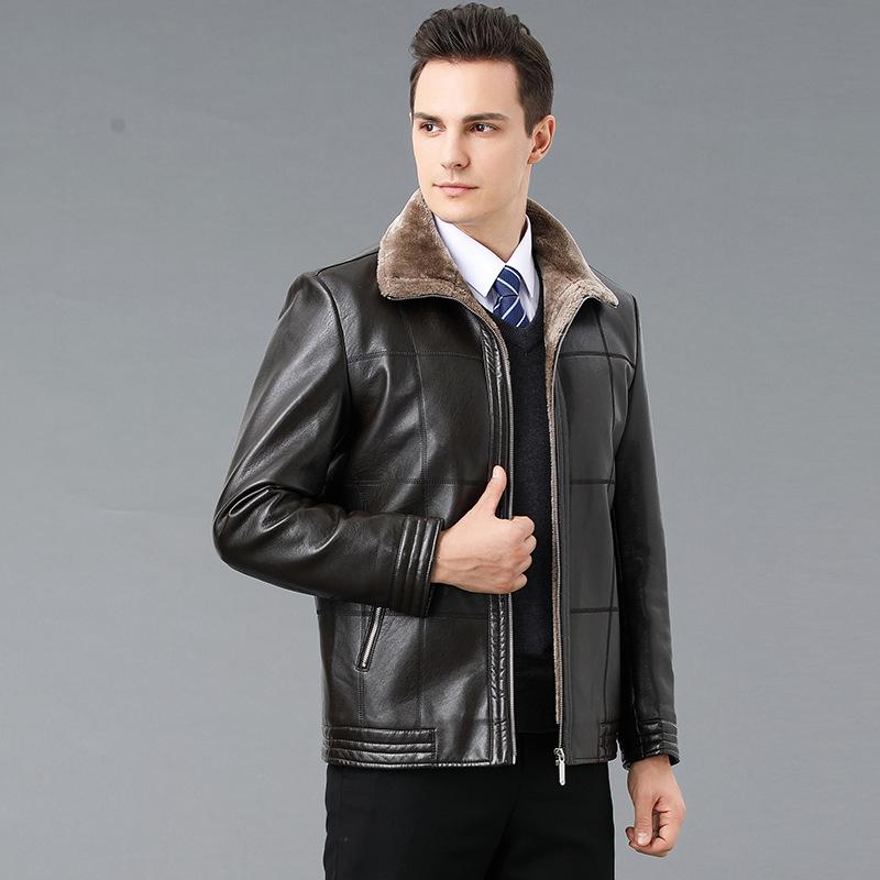 Fur One-piece Genuine Leather Jacket for Men, Plus Velvet, Thickening, Slim Fit, Korean Style Handsome Jacket, Autumn and Winter New Lamb Hair Jacket