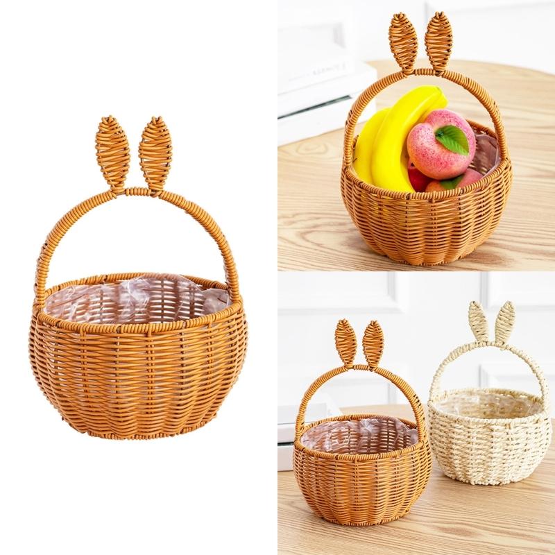 Durable Handmade Basket In Neutral Tone With Fun Rabbits Ear Detail Perfect For Fashion Home Decorations