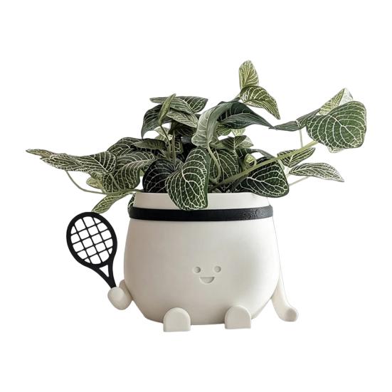 

Smile Face Planter Pot 3D Printed Cute Holding Tennis/Soccer Head Flower Pot with Drainage Hole for Indoor Outdoor Home Garden Decor tennis белый