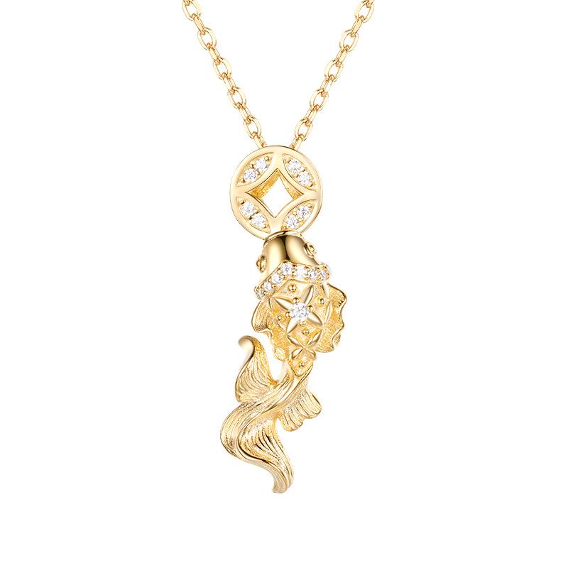 S925 Sterling Silver Handmade Brushed New Chinese Necklace Girls Koi Pendant Jewelry Women