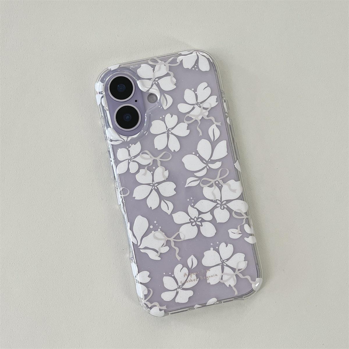

White Floral Bow Stand Case for iPhone 14/13 & PROMAX 17/16/15 iPhone 16