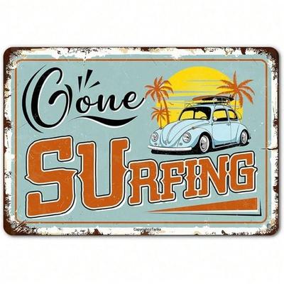 Vintage Surfboard Metal Wall Art 8x12 Inch Retro Tin Sign for Beach House Garage