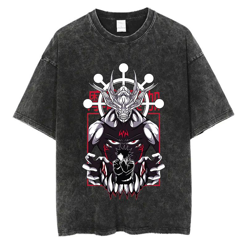 Anime Jujutsu Kaisen T-skjorter Vintage Vasket T-skjorte Harajuku Oversize Bomulls-T-skjorte Bomull Mote Streetwear Unisex Topp
