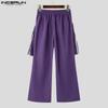 INCERUN Men Drawstring Elastic Waist Long Trousers Casual Fishnet Patchwork Tassel Pants