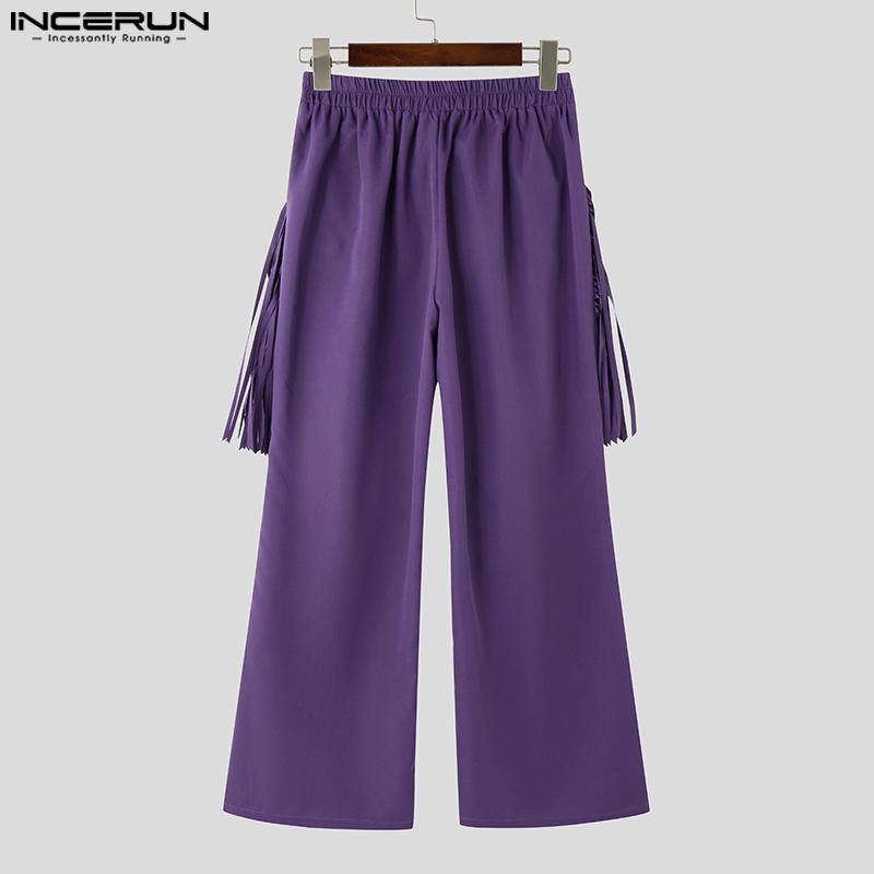 INCERUN Pánské dlouhé kalhoty se stahovací gumou v pase, ležérní kalhoty s třásněmi, patchwork ze síťoviny