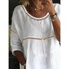 Süße Dame Lässige Lockere Bluse Mode Baumwolle Leinen Oberteile Weiß Rosa Hohl Ausgehöhlte Blusen Frühling Sommer Damen