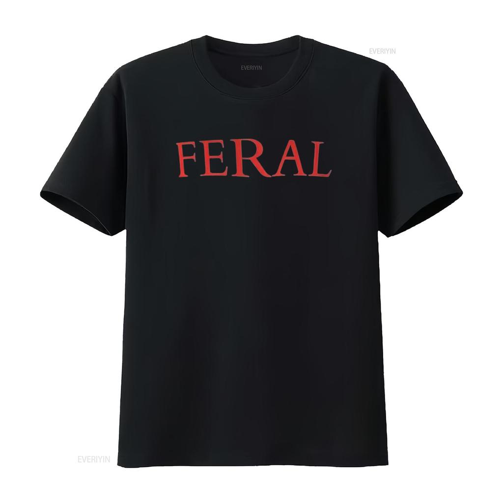 Mens FERAL Paint The Town Red Design Friends T Shirt Black L Vintage Washed Top For Everyday Wear Stretched Unisex Versatile