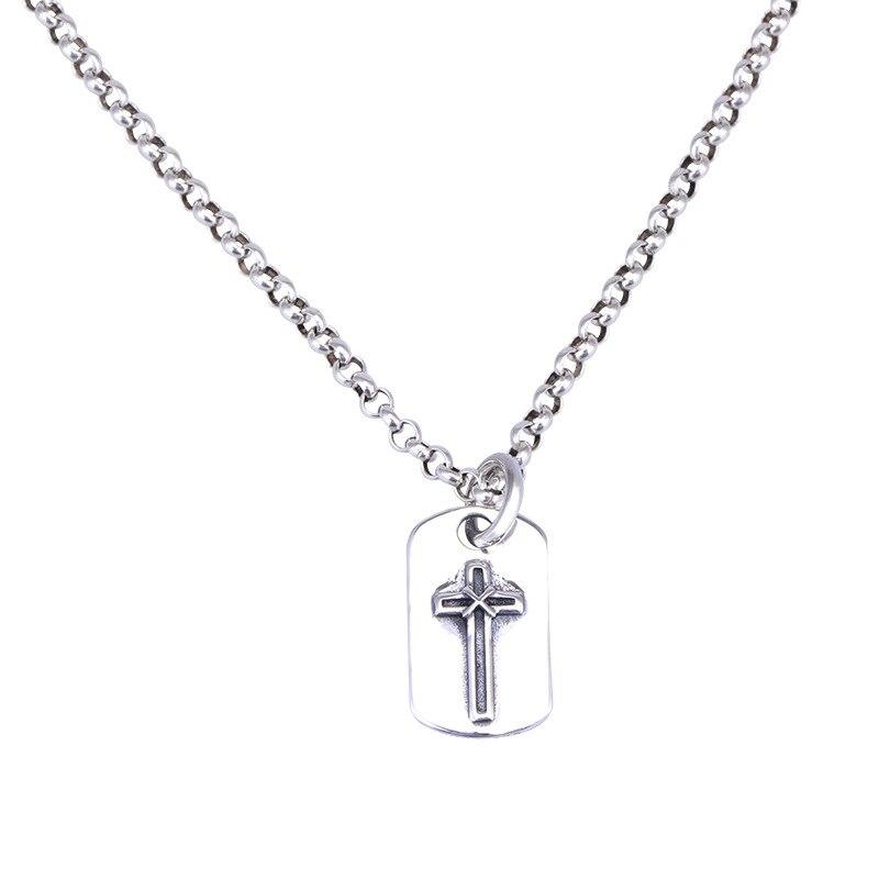 New Arrival 100 %925 Sterling Silver Retro Cross Square Tag Ladies Pendant Necklace Jewelry For Women New Year Gifts