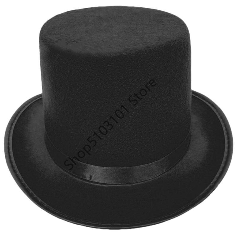 

X6HE Elegant Stage Performances Tall Hat Cosplay Costume Gentleman Hat with Roll Trim Adult Carnivals Party Photography Hat M чёрный