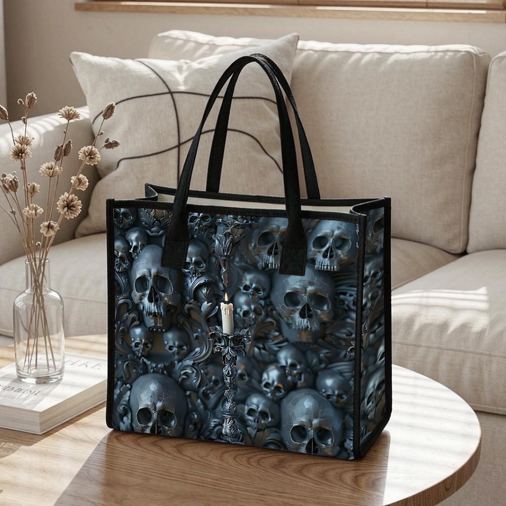 Gothic Skull Pattern Tote Bag Casual Street Style Daily Handbag Dark Style Fashion Travel Carry Bag