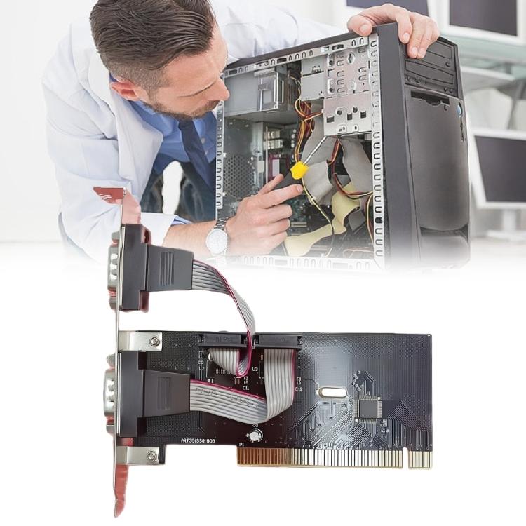 2 Port PCI Serial Adapter 9 Pin Easy Installation Expansion Card Transfer for Automation Control Industrial Equipment