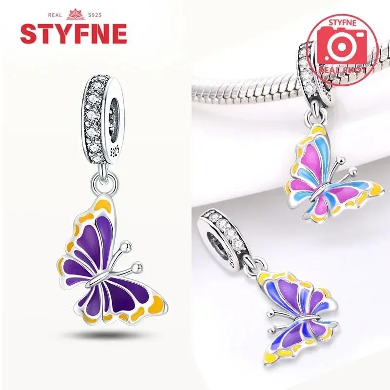 Silver 925 Colored Zircon Heart-shaped Pendant Beads Charm Fit Bracelet Jewelry Making Fine Gift for Women