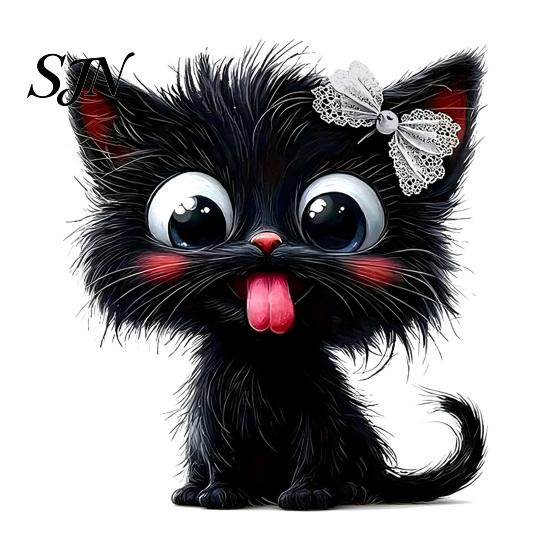 Süße Haustier-Themen Badezimmerdeko Halloween Zunge Raus Schwarze Katze Toilettendeckel Aufkleber, Cartoon Kätzchen Kreative Heimgeschenke Aufkleber, Wasserdicht