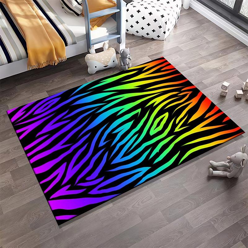 Colorful Zebra Pattern Carpet with Rainbow Stripes for Home Decor Suitable for use as an anti-slip for living room bedroom sofas