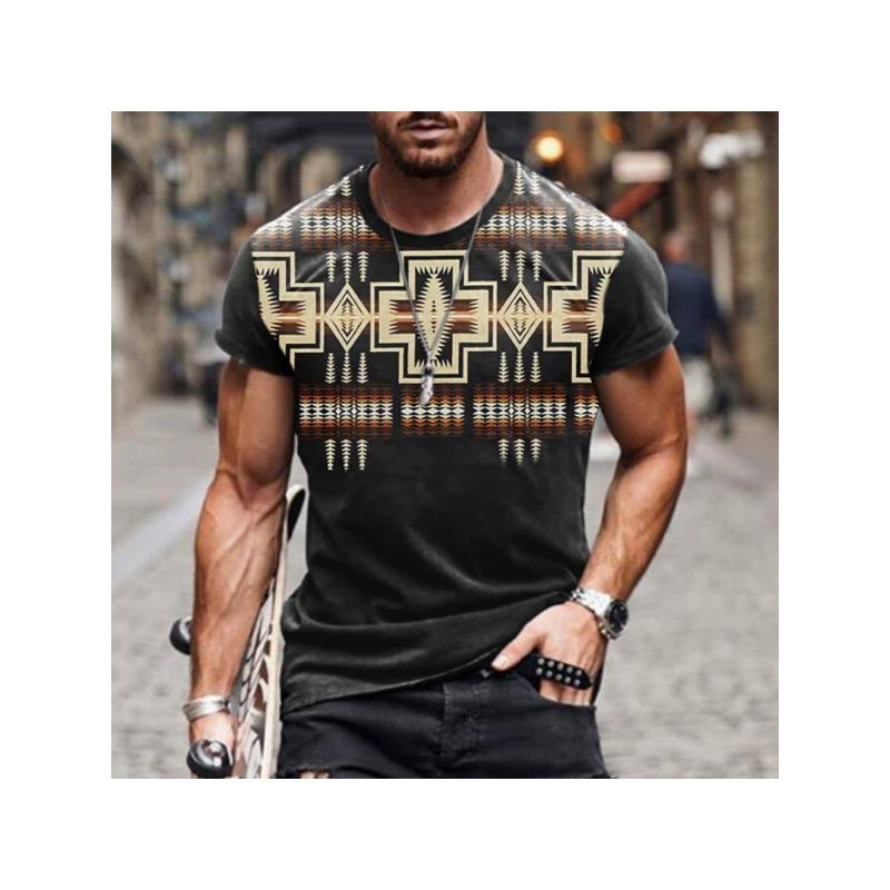 Men's 3D Printed T-Shirt Vintage pattern printing Short Sleeve O-Neck Pullover casual top
