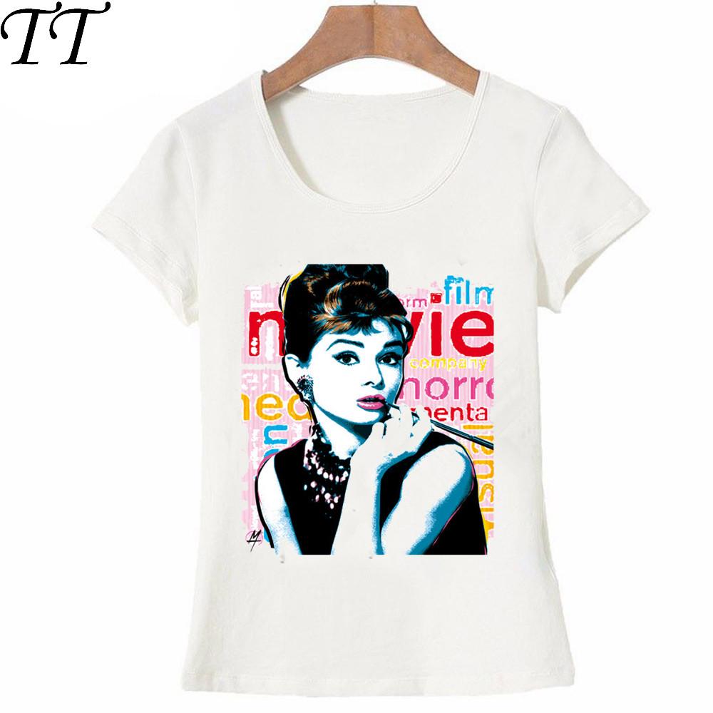 Harajuku fashion womens short sleeve Audrey Hepburn movie star TShirt super art shirts casual Tops new hipster girl Tees