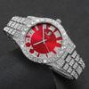 2PCs/Set Men's Watch Fashion Hip Hop Luxury Diamond Set Steel Strip Quartz Watch with Silver Bracelet Set