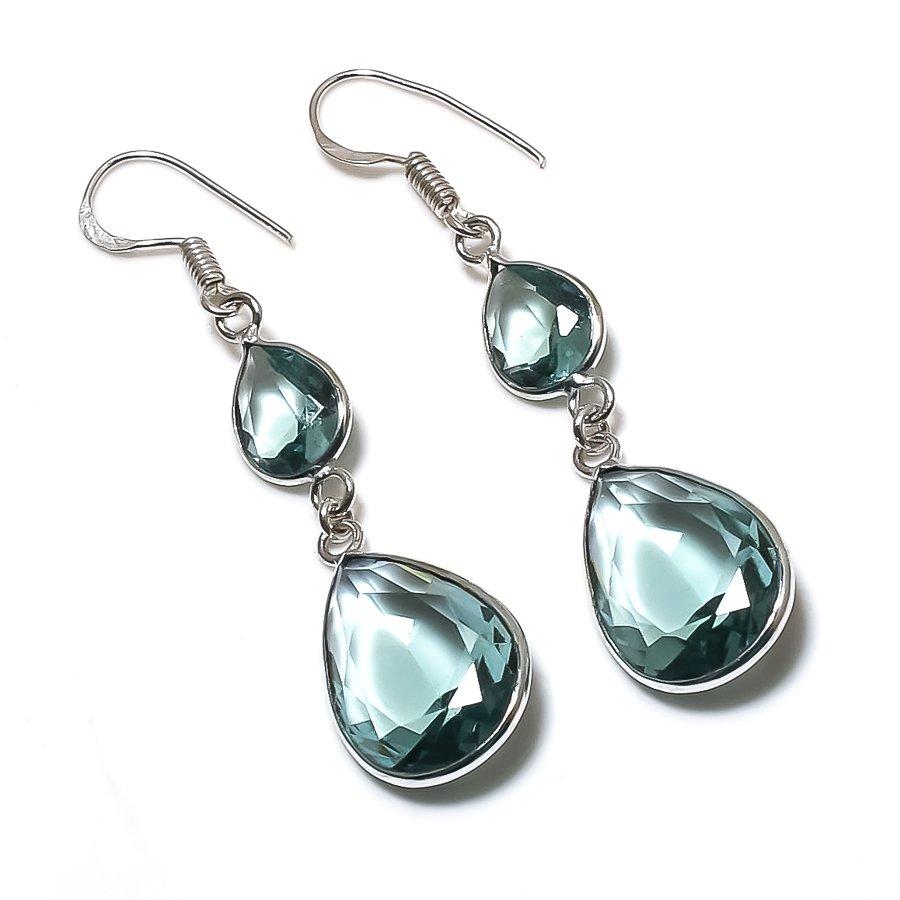

Natural Green Amethyst Gemstone 925 Sterling Silver Jewelry Earring 2.17 T6z06