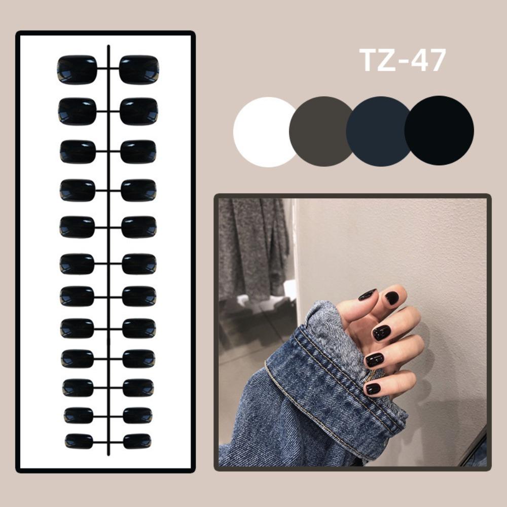 24Pcs Full Cover Cor Sólida Unhas Postiças Mini Press-on Unhas Curtas Cabeça Quadrada Unhas Postiças Mulheres