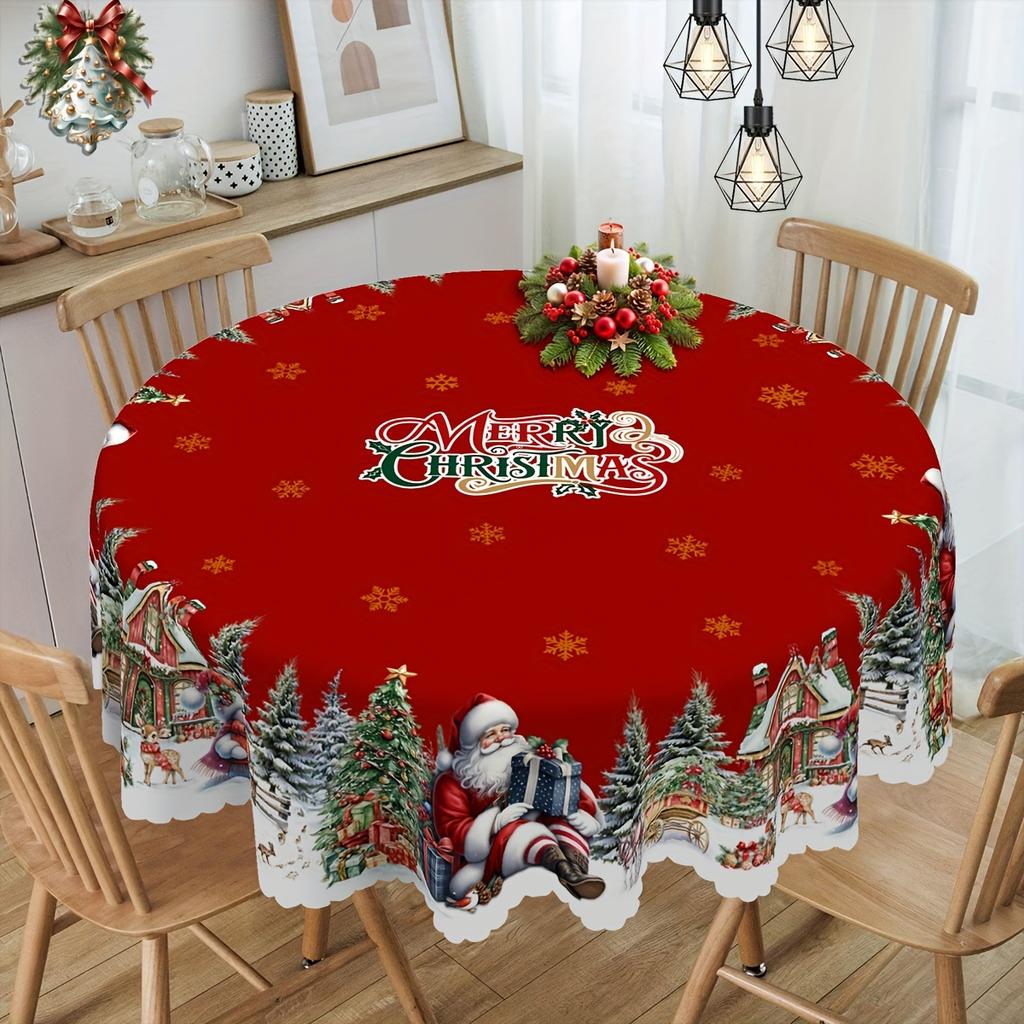 1pc Christmas and New Year Tablecloths, Santa Claus Snowman, and Christmas Tree Patterned Tablecloth, Christmas Party Tablecloth