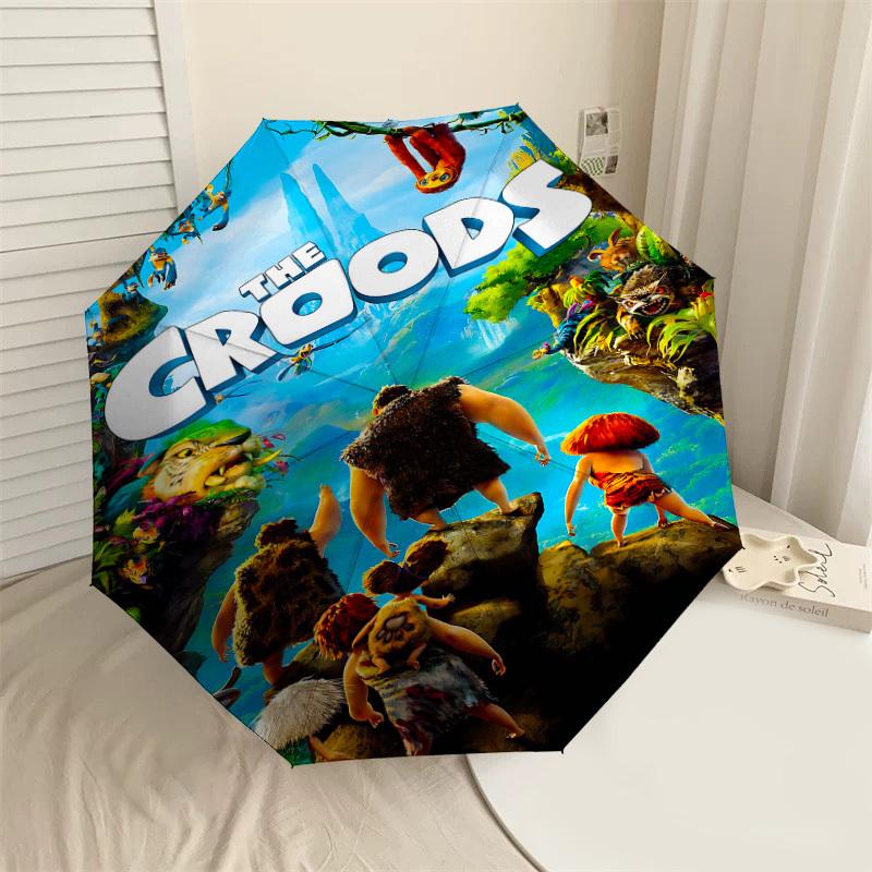 

1pc The Croods Automatic Open/Close Umbrella Compact Folding Umbrella with 8-Rib Shaft lightweight esign, for Women/Men1180A