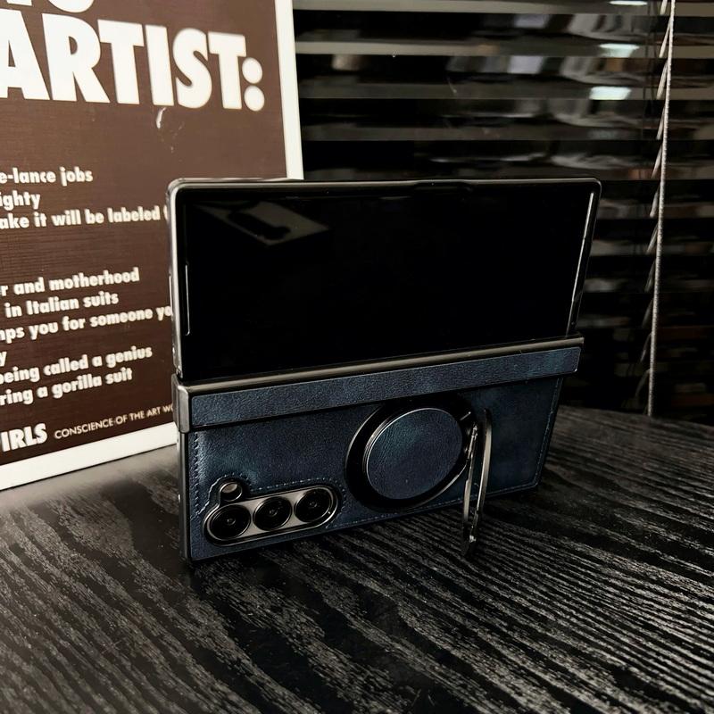 Luxury Leather Magnetic Bracket Phone Cover For Samsung Galaxy Z Fold6 Fold5 Fold4 Fold3 Shockproof Wireless Charge 3pcs Folding Case