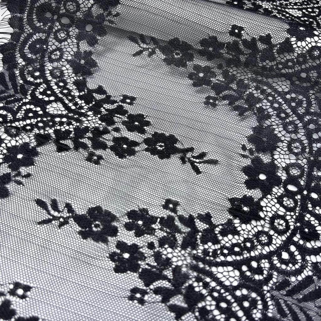 3m x 32cm Black French Chantilly Lace, Non-stretch Eyelash Lace Fabric for Sewing, Bra, Underwear, Lingerie, Dress, Garment, Crafting