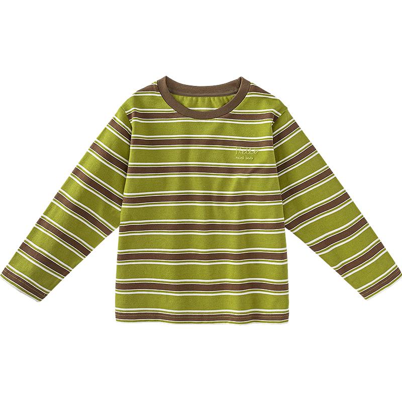 Minibala Boys' Pure Cotton Striped Color-Block Long-Sleeve T-Shirt