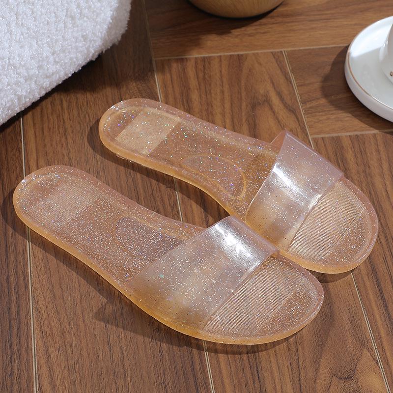 Letnie kryształowe pantofelki: Modne Przezroczyste Płaskie Antypoślizgowe Buty Księżniczki do Noszenia w Domu i na Zewnątrz